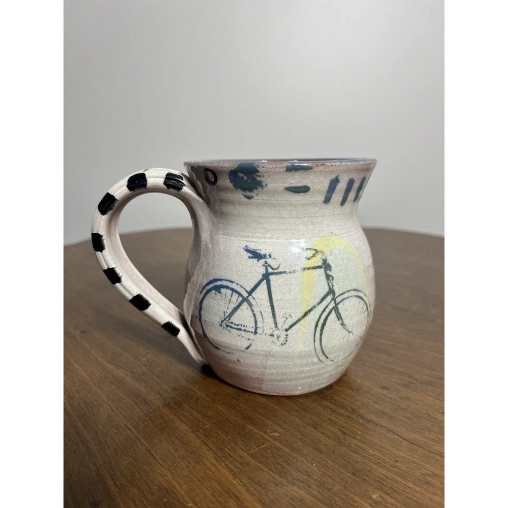 Handmade HandPainted‎ Terracotta Coffee Mug Whimsical Bicycle Design - Picture 2 of 6